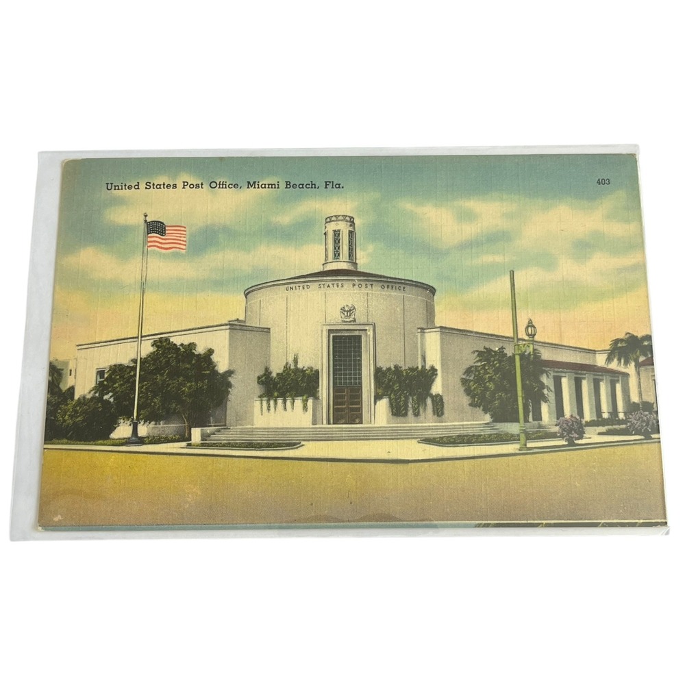 Vintage Linen Miami Beach Florida United States Post Office‎ Unposted 001